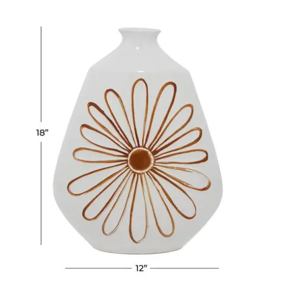 18" White Ceramic Handmade Daisy Floral Vase {7}