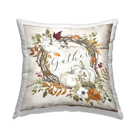 Stupell Industries Gather Autumnal Wreath Decorative Printed Throw Pillow {1}