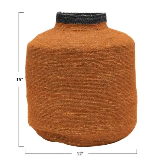 Hello Honey&reg; 15" Orange & Navy Hand-Woven Seagrass Basket {6}