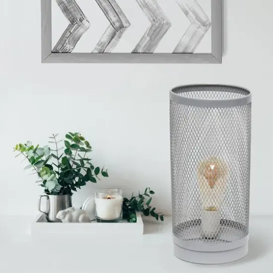 Simple Designs 13" Mesh Cylindrical Steel Table Lamp Gray {5}