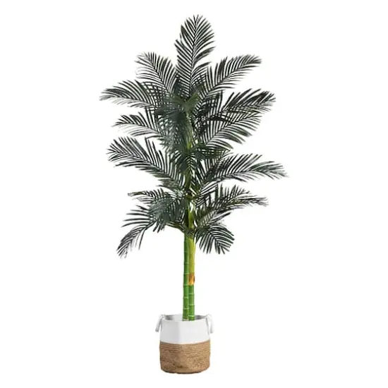 8ft. Golden Cane Palm Tree in Handmade Natural Cotton Planter {1}
