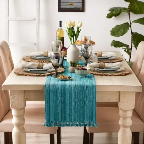 DII&reg; 108" Variegated Fringe Table Runner Teal {6}