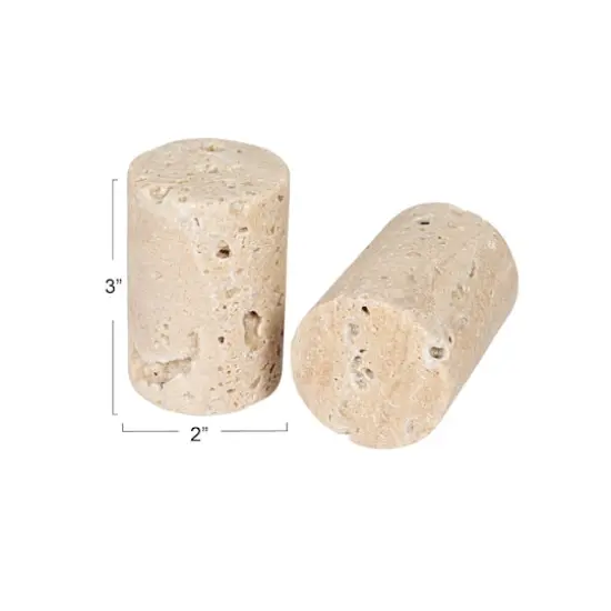 Hello Honey® Natural Round Travertine Salt & Pepper Shaker Set {5}