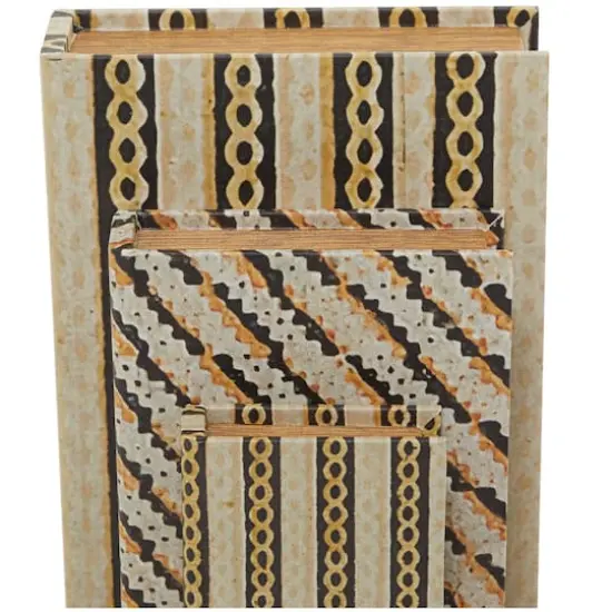Brown Stripe & Chain Print Faux Leather Faux Book Box Set {5}