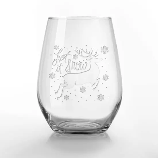 Let it Snow Reindeer 15oz. Engraved Stemless Wine Glass {1}