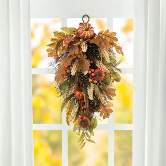 Glitzhome&reg; 27" Fall Pumpkin Leaf Swag {11}