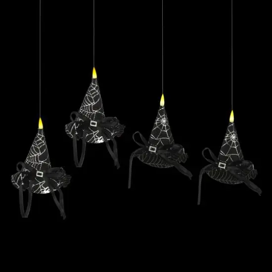 4ct. Warm White LED Hanging Black Witch Hat Candles by Ashland&reg; {3}