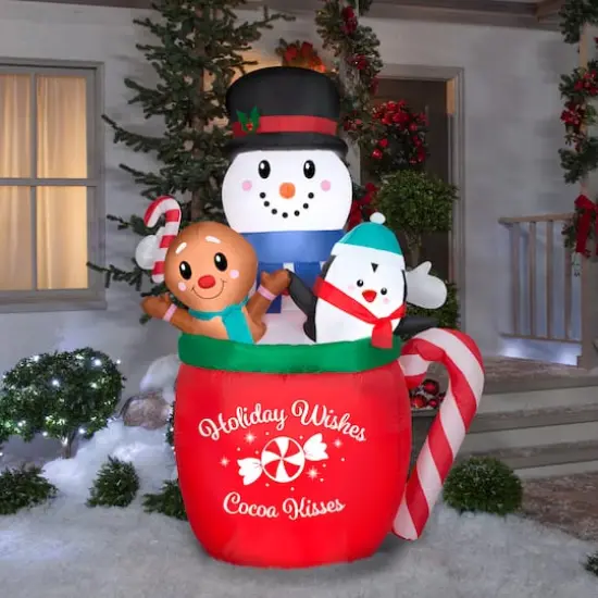 6.5" Airblown&reg; Inflatable Christmas Snowman, Gingerbread Man & Penguin Mug Scene {3}