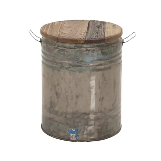 20" Gray Tin & Wood Farmhouse Stool Table {1}