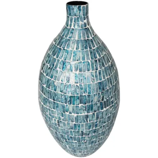 22" Blue Mother of Pearl Handmade Mosaic Inspired Vase {3}
