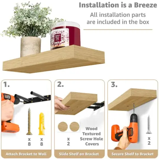 Sorbus Floating Faux Wood Shelf, 2ct. Maple Wood {4}