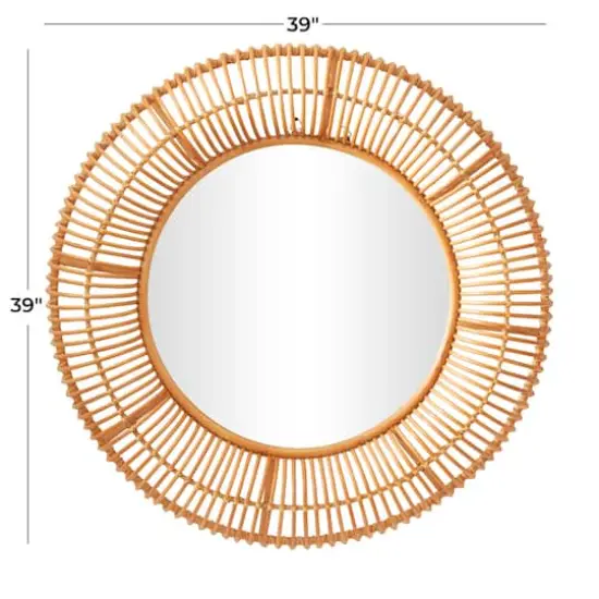 Brown Rattan Bohemian Wall Mirror, 39" x 4" x 39" {6}