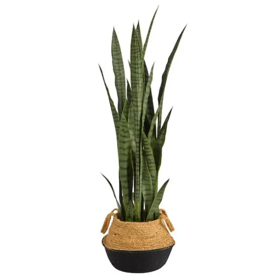 46" Sansevieria Artificial Plant in Boho Chic Handmade Cotton & Jute White Woven Planter {1}