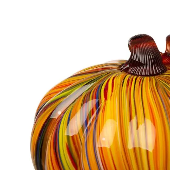 Glitzhome&reg; Multi Striped Glass Short Pumpkin Set {8}