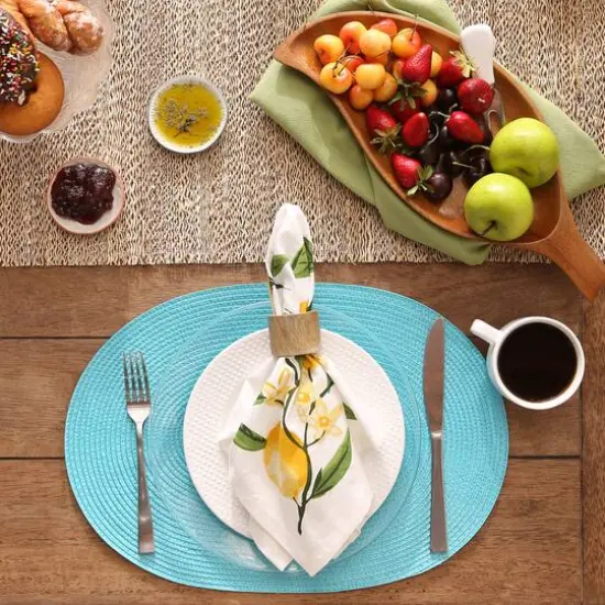 DII&reg; Oval Plastic Woven Placemats, 6ct. Aqua {7}