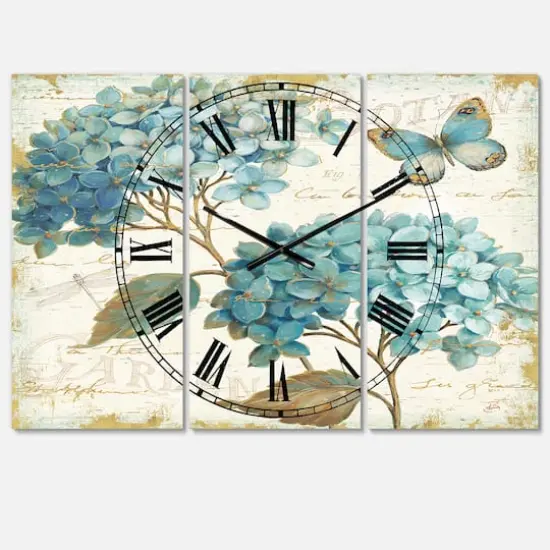 Designart 'Butterfly Blue Garden I Traditional Multipanel Wall Clock {1}