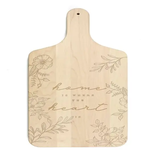 Home is Where the Heart Is Floral 8" x 17" Maple Paddle Cutting Board {1}