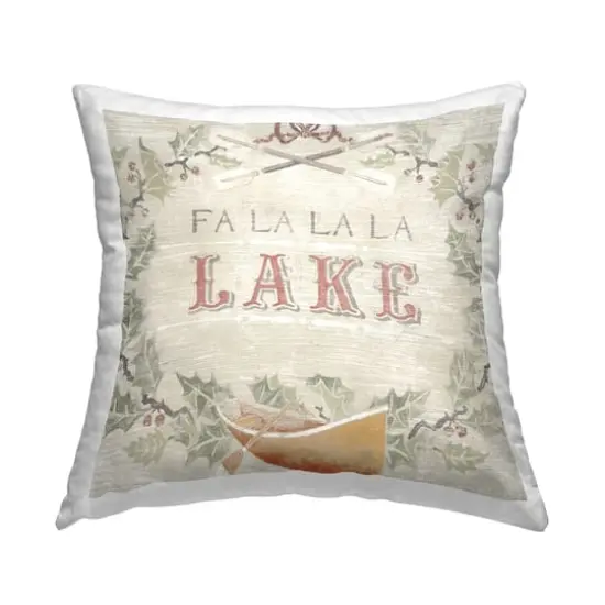 Stupell Industries Fa La La Lake Holiday Botanical Wreath Throw Pillow {1}