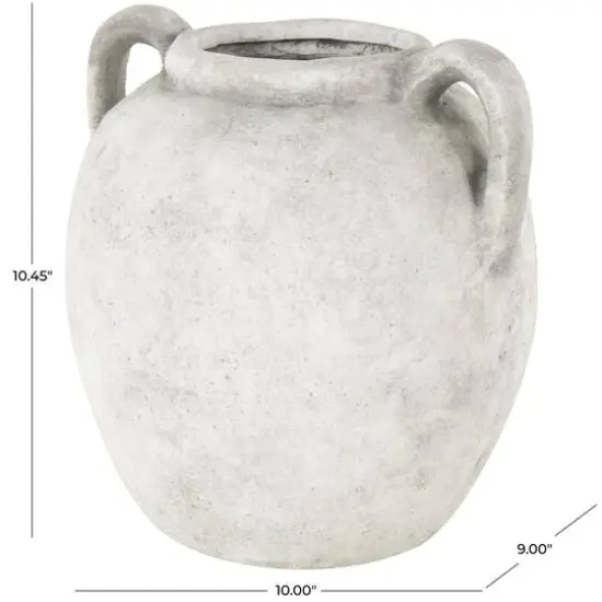 10.5" White Ceramic Antique Style Textured Vase with Black Shadings & Handles {8}