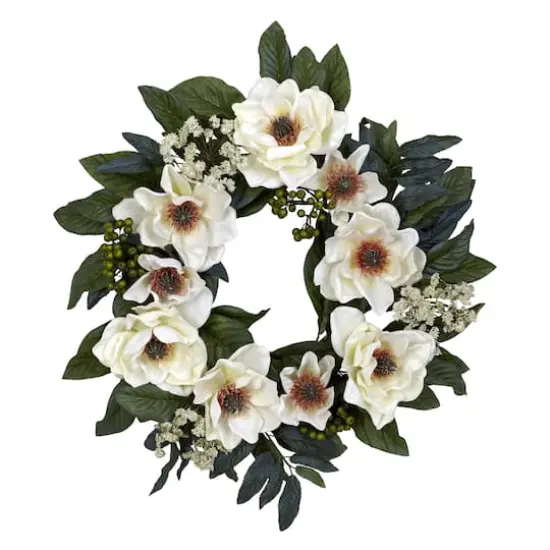 22" White Magnolia Wreath {1}