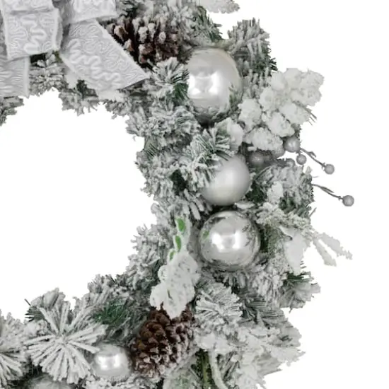 30" Flocked Foliage Christmas Wreath with Bow {5}