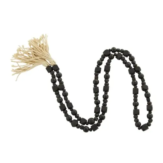 80" Geometric Wood Bead Garland with Tassels Black {8}