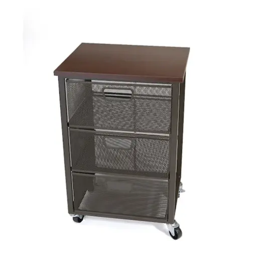 Mind Reader Black 3-Tier Metal Rolling File Cart with Drawers {6}