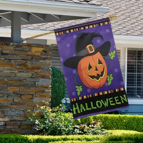 Happy Halloween Pumpkin in a Witch Hat Outdoor Garden Flag, 28" x 40" {4}