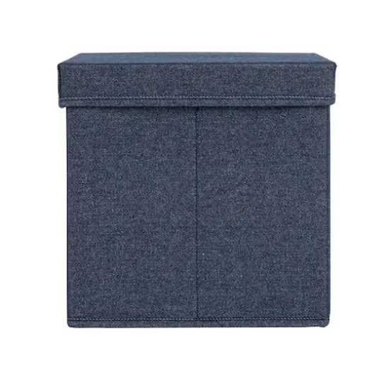 Household Essentials 11.5" Denim Blue Collapsible Cotton Blend Cube Storage Box with Lid, 2ct. {11}