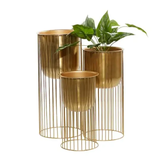 Gold Metal Contemporary Glam Planter Set {1}