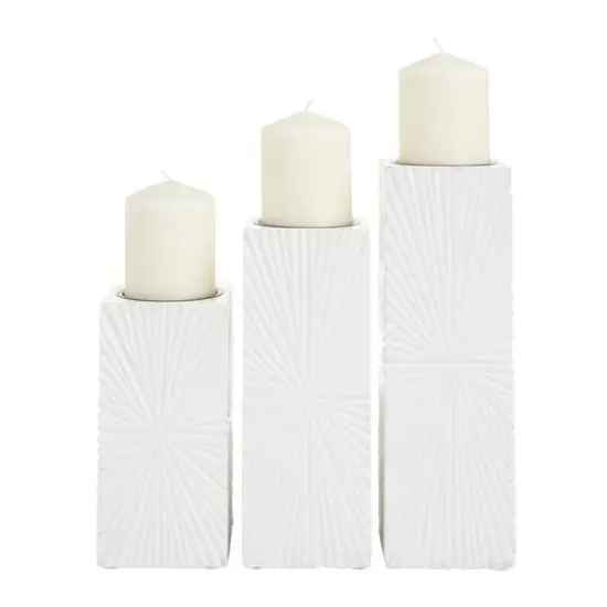 CosmoLiving by Cosmopolitan Set of 3 White MDF Contemporary Candle Holder, 12" x 4" x 4" {6}