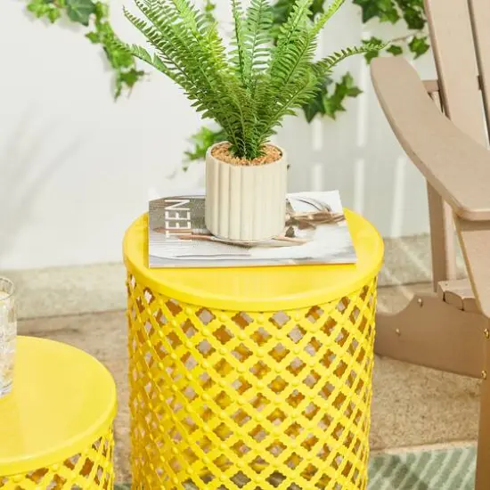 Glitzhome&reg; Multifunctional Metal Garden Stool Set Yellow {8}
