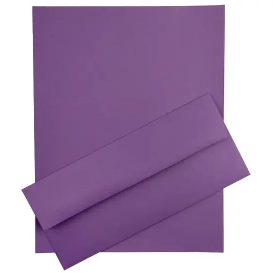 JAM Paper 8.5" x 11" Letter Paper & Envelopes #10 Business Stationery Set, 100ct. Violet Brite Hue {1}