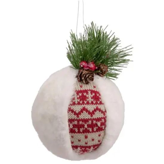 8" Faux Fur and Nordic Print Christmas Ball Ornament {1}