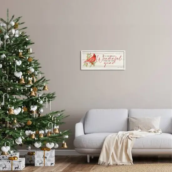 Stupell Industries Most Wonderful Time Cardinal Framed Giclee Art White {3}