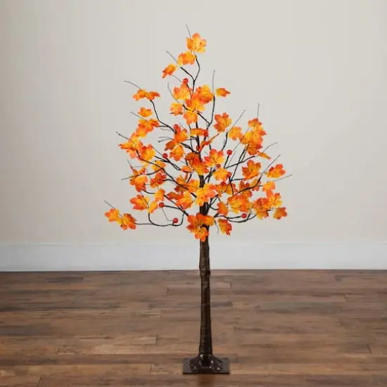 4ft. Pre-Lit Minimalist Autumn Maple Artificial Fall Tree with 56 LED Warm White & Orange Pumpkin Shaped Lights {7}