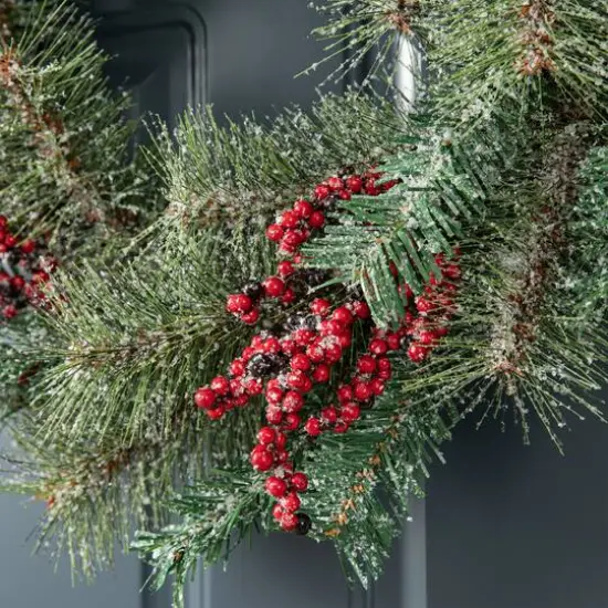 Glitzhome&reg; 24" Christmas Sugared Pine Needle & Berry Wreath {6}