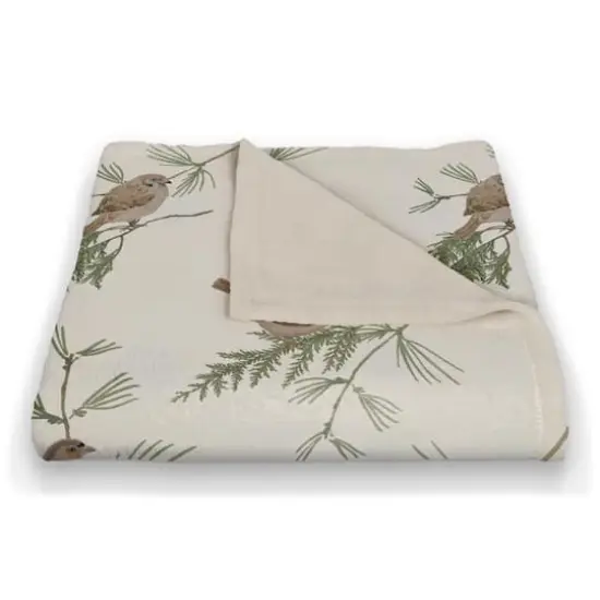 Pine & Birds on White Coral Fleece Blanket {3}