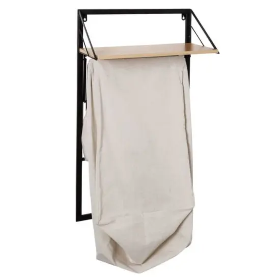 Honey Can Do Black & Maple Collapsible Wall-Mounted Hamper with Laundry Bag & Shelf {12}