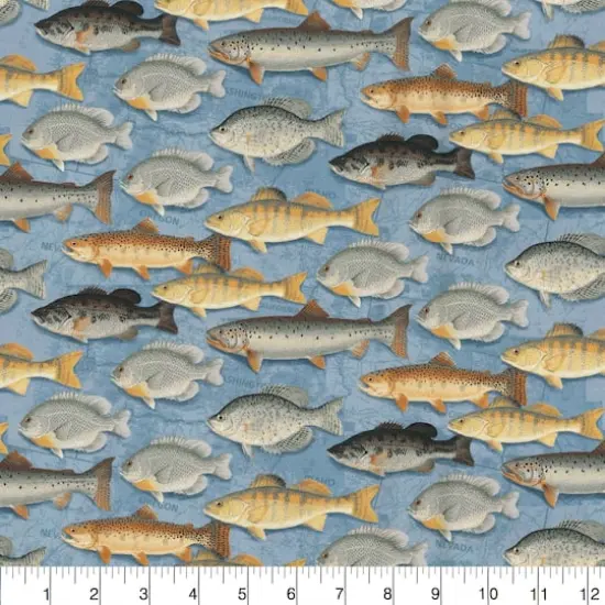 Fabric Traditions Blue Fish Cotton Fabric {3}