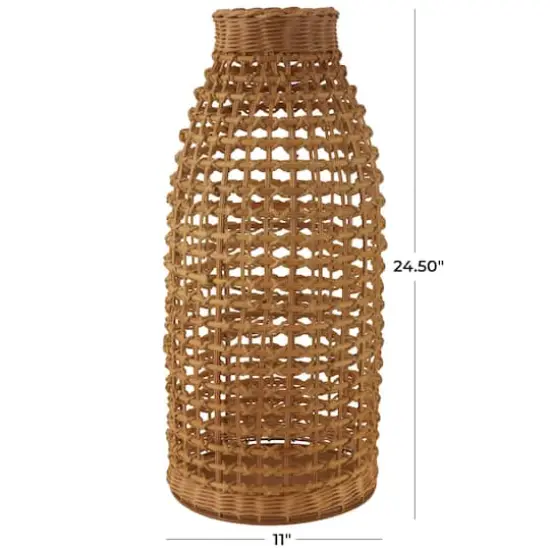 2ft. Brown Rattan Handmade Woven Vase with Open Framed Grid Design {8}