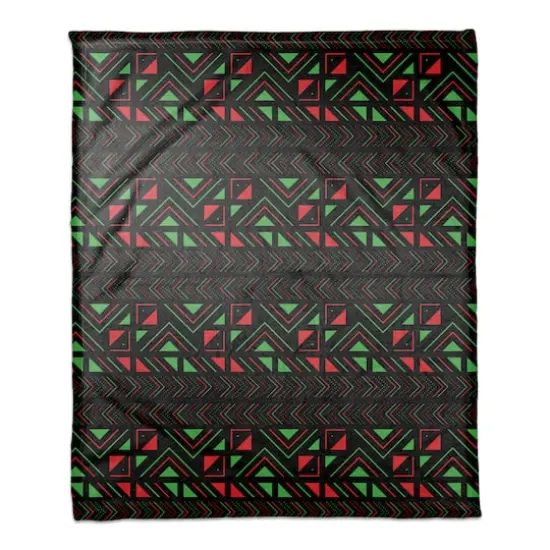 Kwanzaa Triangle & Geometric Pattern Coral Fleece Blanket {1}