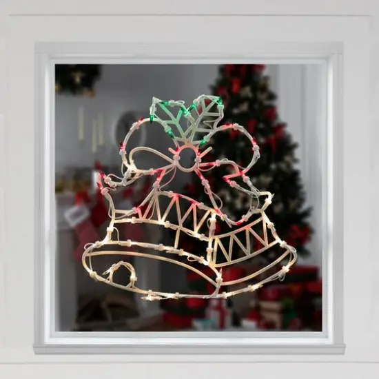 15" Lighted Bells with Bow Christmas Window Silhouette Decoration {4}