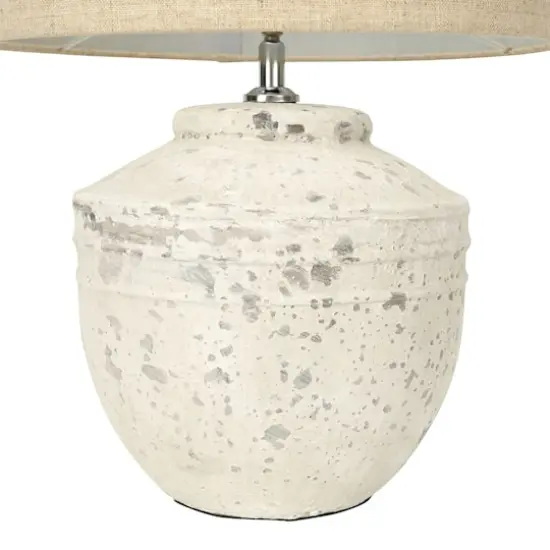 Hello Honey&reg; 19.5" Distressed Cream Cement Table Lamp with Linen Shade {5}