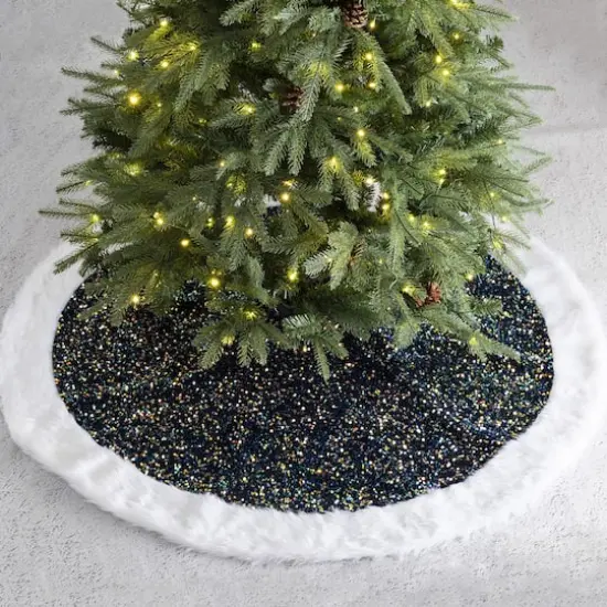 Glitzhome&reg; 48" Navy Blue Sequin Christmas Tree Skirt {3}