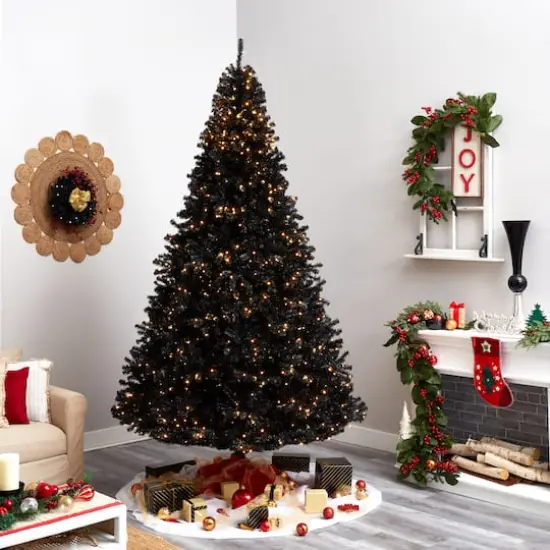 10ft. Pre-Lit Black Artificial Christmas Tree, Clear LED Lights {10}