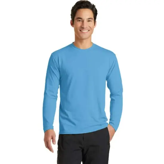Port & Company&reg; Long Sleeve Performance Blend T-Shirt Aquatic Blue {4}
