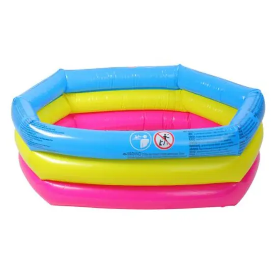 Pool Central® 30" Blue, Yellow and Pink Triple Ring Inflatable Children's Swimming Pool {1}