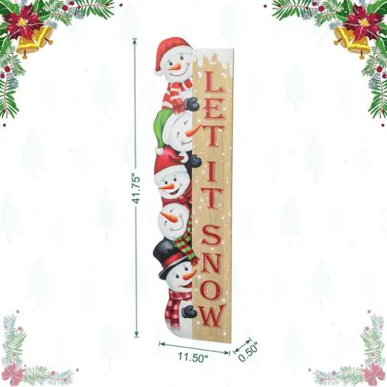 Glitzhome® 41.75" Lighted Wooden Christmas Stack Snowman Porch Decor with Timer {9}