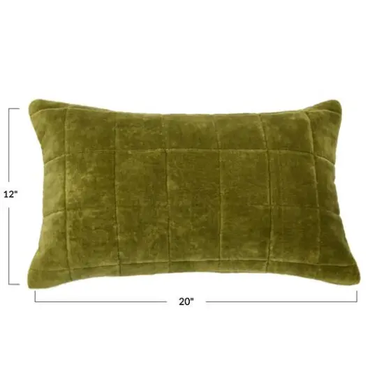 Green Quilted Velvet Lumbar Pillow Cover {6}